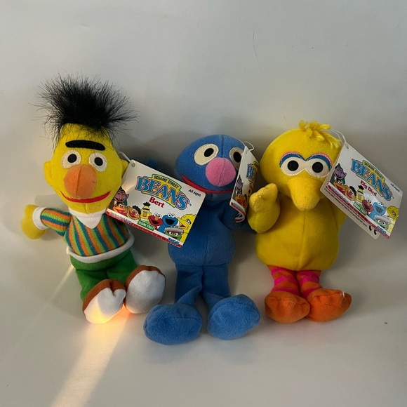 Vintage 1997 Sesame Street Beans Plush 9” Big Bird Grover Bert tags attached - Picture 1 of 3
